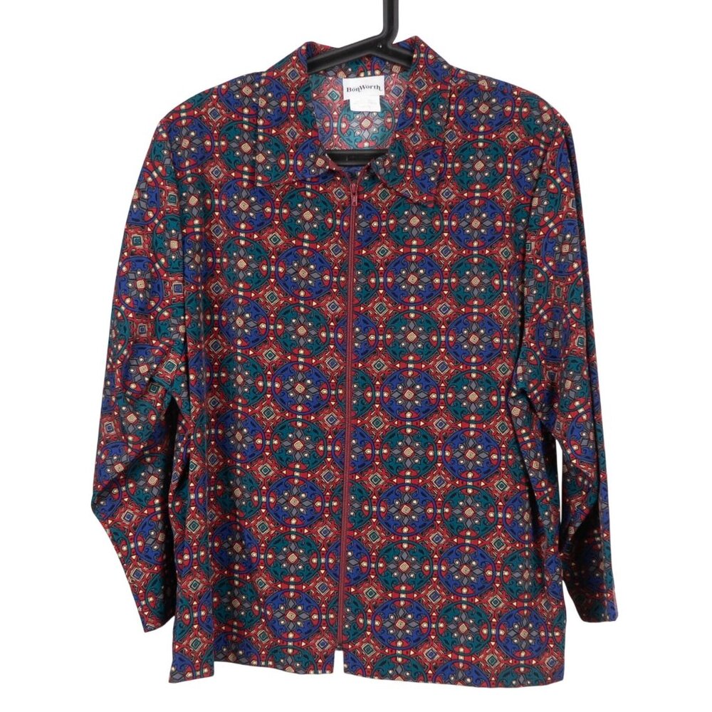 BonWorth VTG Jacket L Petite Womens Multicolor Geometric Full Zip Long Sleeve